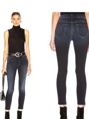 MOTHER Looker High Waist Ankle Fray Stretch LastCall Jeans Dark Pockets Zip 28